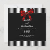 レッドボウ白黒ストライプバースデーパーティー 招待状 (裏面)