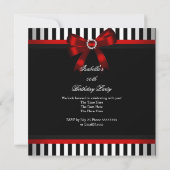 レッドボウ白黒ストライプ誕生日パーティー(3) 招待状 (裏面)