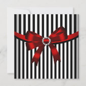 レッドボウ白黒ストライプ誕生日パーティー(3) 招待状 (正面)