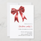 レッドボウ白QRコードクリスマスパーティー 招待状 (正面)