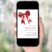 レッドボウ白QRコードクリスマスパーティー 招待状