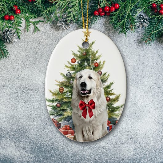 レッドボウ素晴らしピレネー犬クリスマス セラミックオーナメント