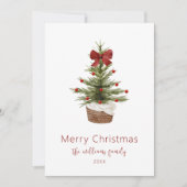 レッドボウ素朴クリスマスツリーファミリーホリデーカード 招待状 (正面)