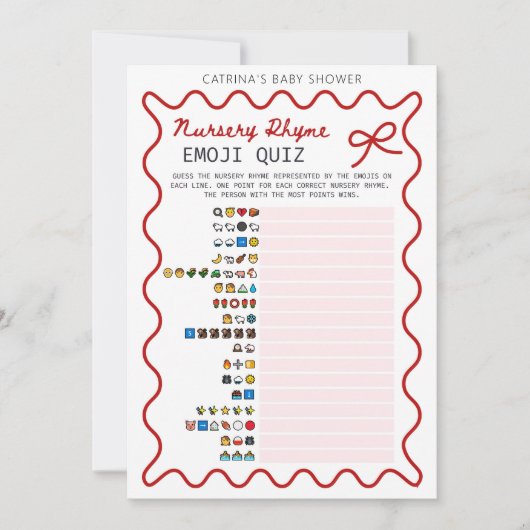 レッドボウ赤ちゃんシャワー – 編集可能な名前、5 x 7 招待状 (正面)