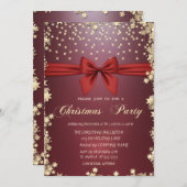 レッドボウ金ゴールドスタークリスマスパーティー 招待状 (正面/裏面)