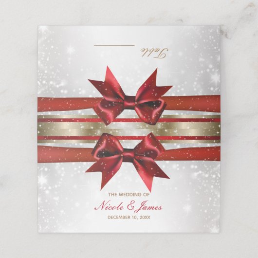 レッドボウ金ゴールドホワイトスパークルクリスマス結婚ズプレイス プレイスカード (外部開封)