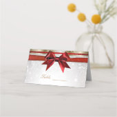 レッドボウ金ゴールドホワイトスパークルクリスマス結婚ズプレイス プレイスカード (裏面)