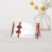 レッドボウ金ゴールドホワイトスパークルクリスマス結婚ズ プレイスカード (裏面)