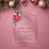 レッドボウ金ゴールドポインセチアパーティー霜 アクリル招待状