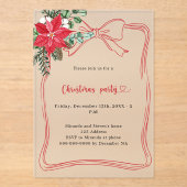 レッドボウ金ゴールドポインセチアパーティー霜 アクリル招待状 (正面)
