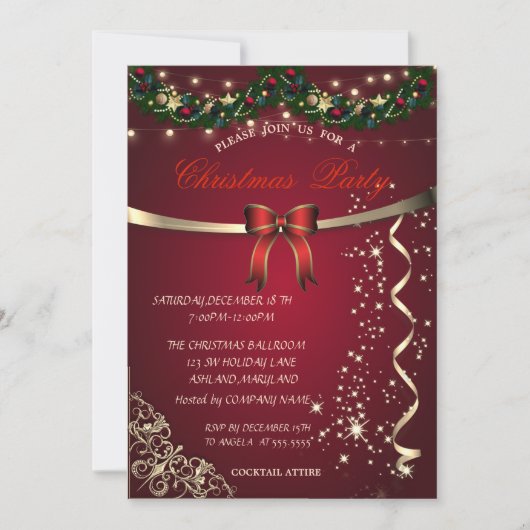 レッドボウ、オーナメント会社クリスマスパーティー 招待状 (正面)