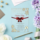 レッドボウ、スノーフレーク、グラス金ゴールド会社クリスマス アクリル招待状 (インサイチュ (ウェディング))