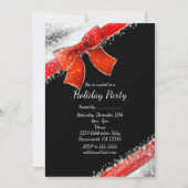 レッドボウ&スパークルスシックブラックホリデイ招待状 招待状 (正面)