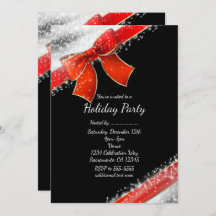 レッドボウ&スパークルスシックブラックホリデイ招待状