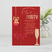 レッドボウ、ボール、シャンパングラスクリスマスカンパニー 招待状 (スタンド正面)