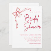 レッドボウ ミニマルでおしゃれな  ブライダルシャワー 招待状 (正面/裏面)