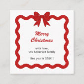 レッドボウ ミニ フォト クリスマス ホリデー カード (正面)
