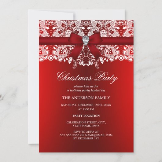レッドボウ&レースクリスマスパーティー 招待状 (正面)