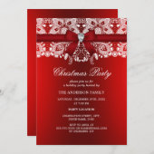 レッドボウ&レースクリスマスパーティー 招待状 (正面/裏面)