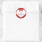 レッドボウ&レース付きバレンタインのラウンドステッカー ラウンドシール (バッグ)