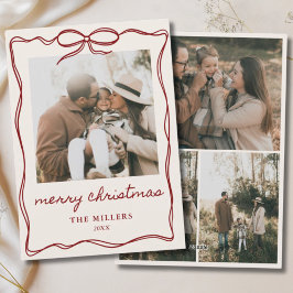 レッドボウ ヴィンテージ メリークリスマス 4 写真 家族 シーズンカード