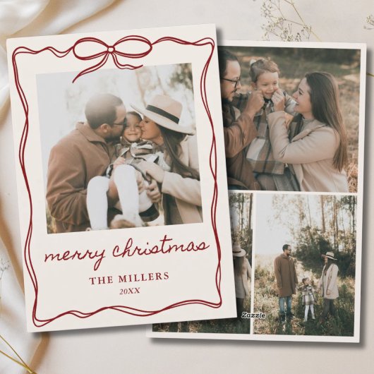 レッドボウ ヴィンテージ メリークリスマス 4 写真 家族 シーズンカード