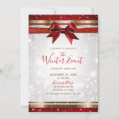 レッドボウ&金ゴールドホワイトスパークルエレガントホリデーイベント 招待状 (正面)