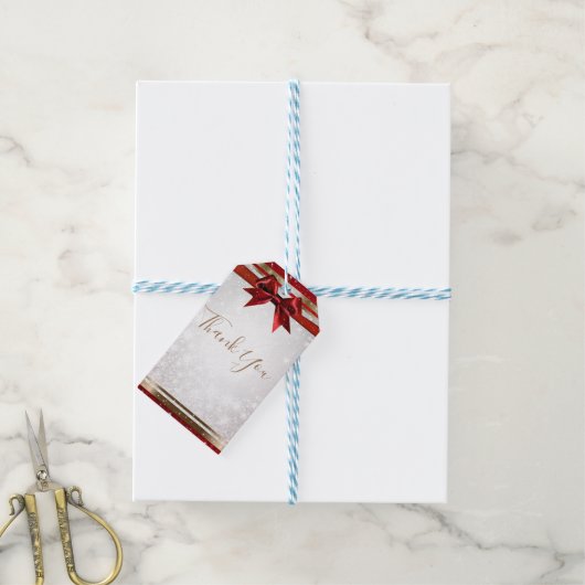 レッドボウ&金ゴールドホワイトスパークルホリデーエレガントパーティー ギフトタグ (より糸付き)