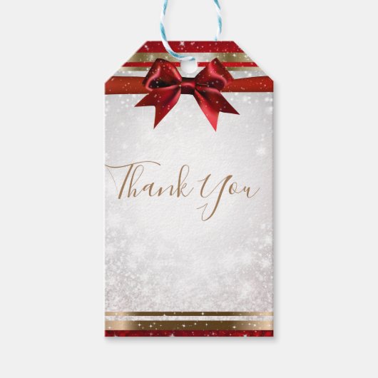 レッドボウ&金ゴールドホワイトスパークルホリデーエレガントパーティー ギフトタグ (正面)