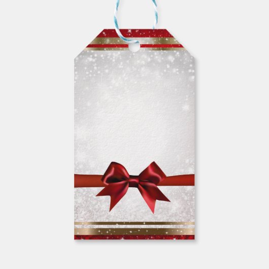レッドボウ&金ゴールドホワイトスパークルホリデーエレガントパーティー ギフトタグ (裏面)