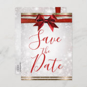 レッドボウ&金ゴールドホワイトスパークルホリデーザデイト 案内ポストカード (正面/裏面)