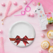 レッドボウ&金ゴールドホワイトスパークルホリデーパーティー ペーパープレート (パーティー)