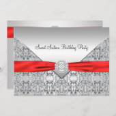 レッドボウSweet sixteenパーティの招待状 招待状 (正面/裏面)