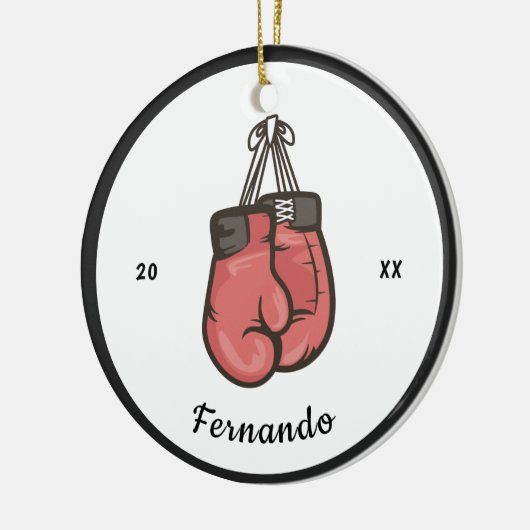 レッドボクシンググローブ競技用ボクサーの名前&年 セラミックオーナメント (左)