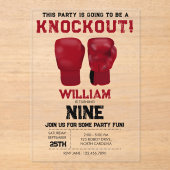 レッドボクシング手袋子供の誕生日パーティーノックアウト アクリル招待状 (正面)