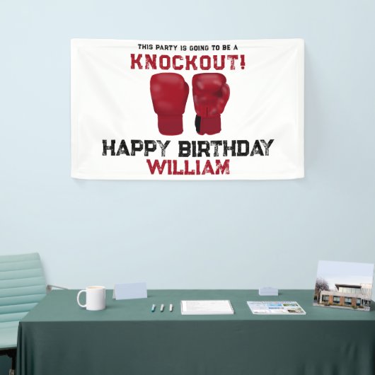 レッドボクシング手袋子供の誕生日パーティーノックアウト 横断幕 (トレードショー)