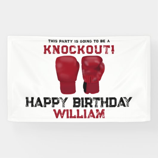レッドボクシング手袋子供の誕生日パーティーノックアウト 横断幕 (横)
