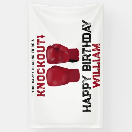 レッドボクシング手袋子供の誕生日パーティーノックアウト 横断幕 (縦)