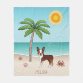 レッドボストンテリアアットザトロピカルサマービーチ フリースブランケット (正面)