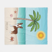 レッドボストンテリアアットザトロピカルサマービーチ フリースブランケット (正面(横))