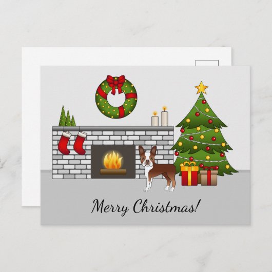 レッドボストンテリアインフェスティバルクリスマスルーム ポストカード (正面/裏面)