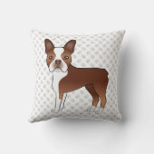 レッドボストンテリアキュート漫画の犬のスケッチ&ポーズ クッション (裏面)