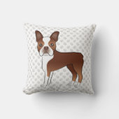 レッドボストンテリアキュート漫画の犬のスケッチ&ポーズ クッション (正面)