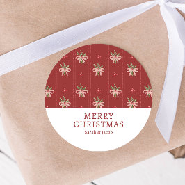 レッドボタニカルクリスマスステッカー ラウンドシール