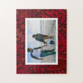 レッドボタニカルフレームホリデーフォトギフトパズル ジグソーパズル (縦)