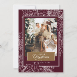 レッドボタニカルメリークリスマスフォト シーズンカード