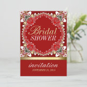レッドボヘミアろうけつ染めブライダルシャワーパーティの招待状 招待状 (スタンド正面)