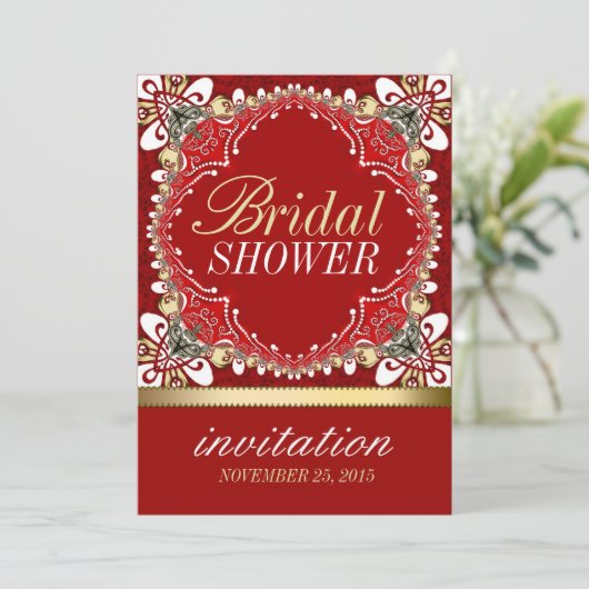 レッドボヘミアろうけつ染めブライダルシャワーパーティの招待状 招待状 (スタンド正面)