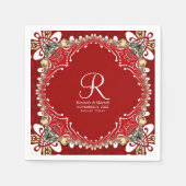 レッドボヘミアろうけつ染めモノグラム結婚ズ スタンダードカクテルナプキン (正面)