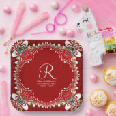 レッドボヘミアろうけつ染めモノグラム結婚ズ ペーパープレート (パーティー)